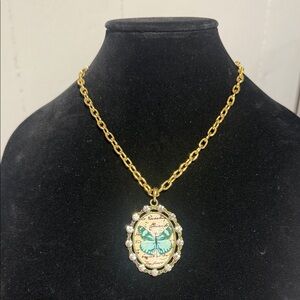 Gold Chain Necklace with Blue Butterfly Pendant